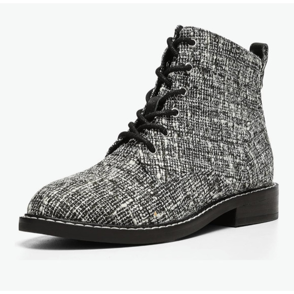 NYDJ Eileen Lace Up Boots Women's 11M Black Tweed Combat Ankle Booties Side Zip - Picture 2 of 10